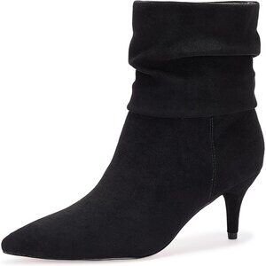 Women Slouch Ankle Boot with Fashion Mid Stiletto Heels Pointed Toe Bootie Black